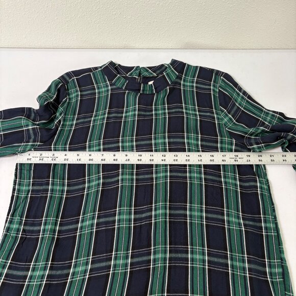 Loft Top Womens Size M Blue Green Plaid Long Sleeve Mock Neck Academia Preppy - Picture 8 of 10